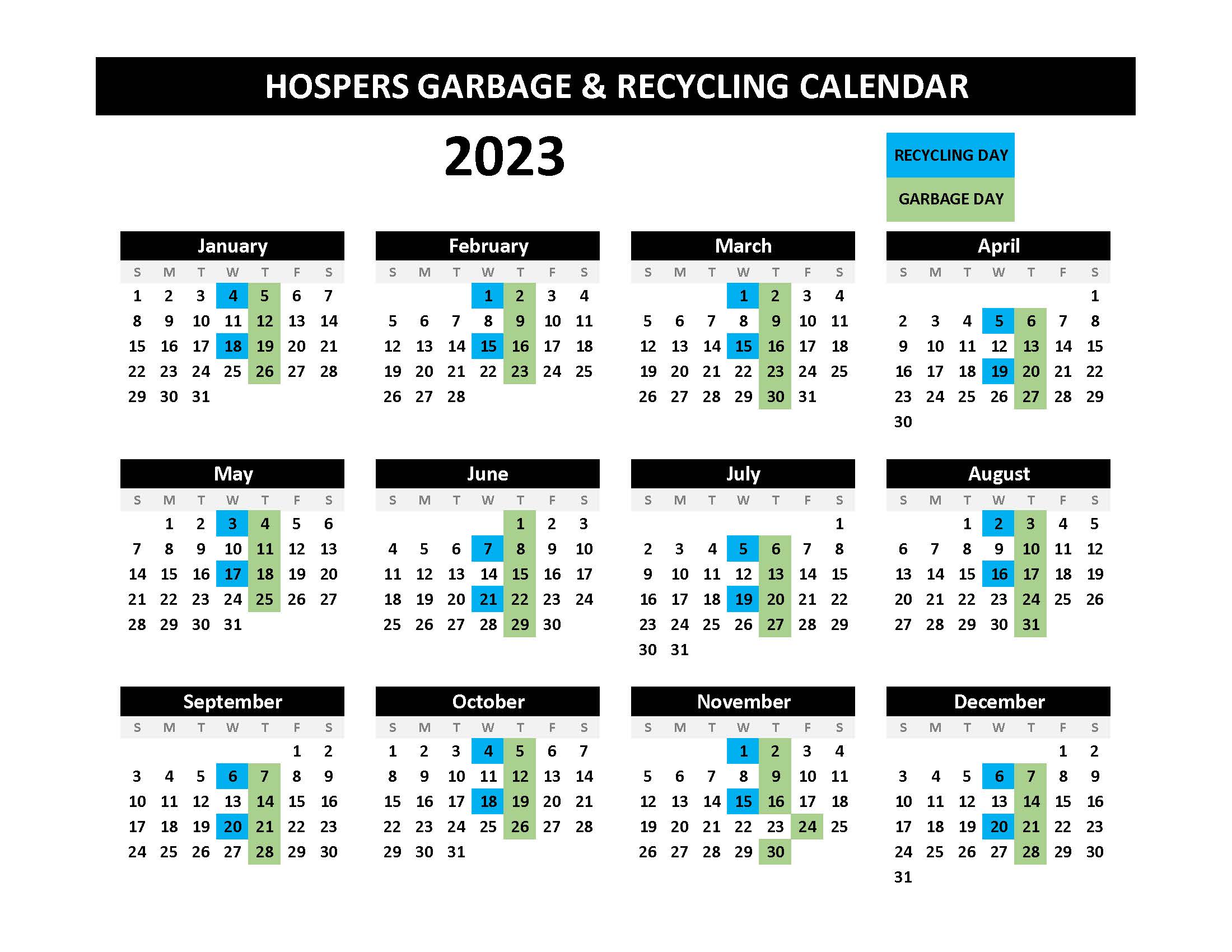 2023 Garbage & Recycling Calendar Hospers Iowa