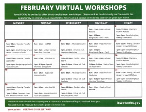 Virtual Workshop Calendar - Front